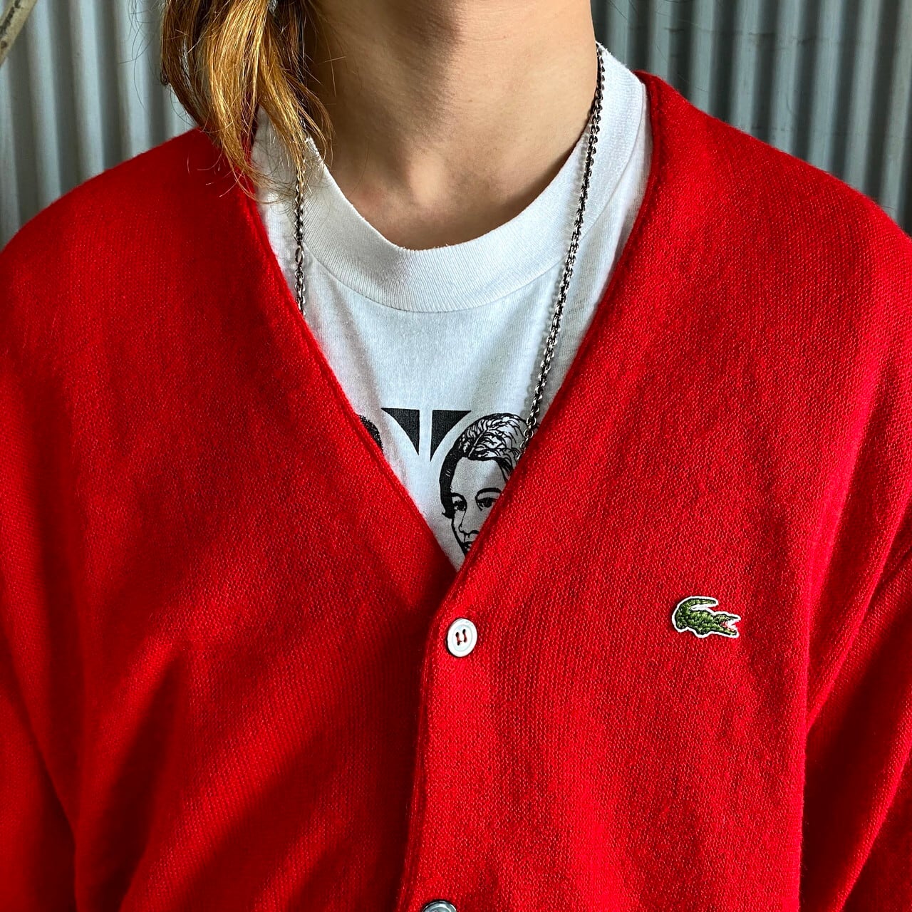 80年代 USA製 ビンテージ IZOD LACOSTE アイゾッド ラコステ アクリルニットカーディガン メンズXL 古着 レッド 赤色 80s  ヴィンテージ ビンテージ【ニットセーター】 | cave 古着屋【公式】古着通販サイト