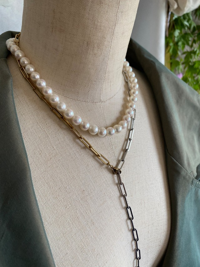 アコヤ貝真珠チェーンバイカラーネックレス