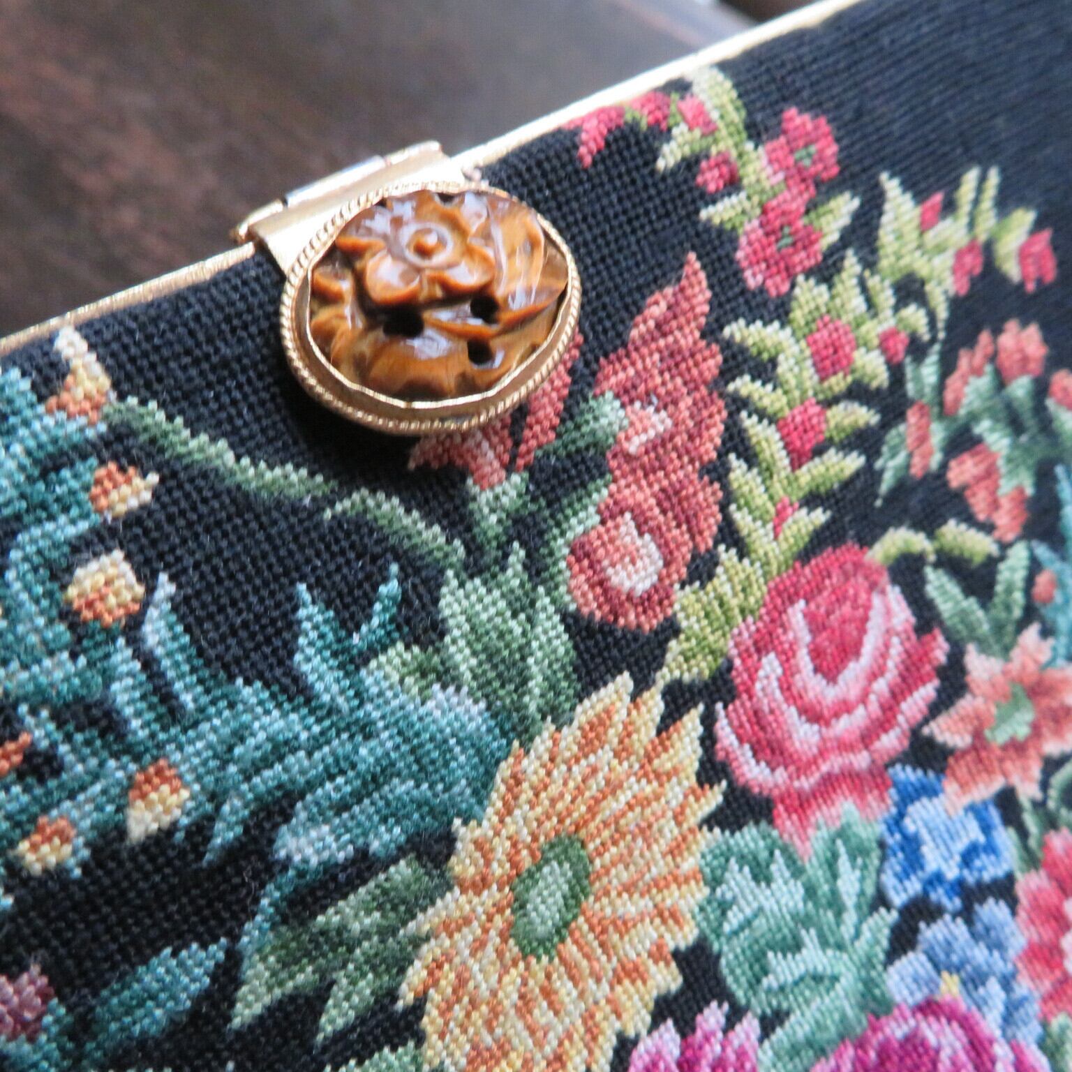 ニードルポイントハンドバッグ ニードルポイントヴィンテージ刺繍ハンドバッグ