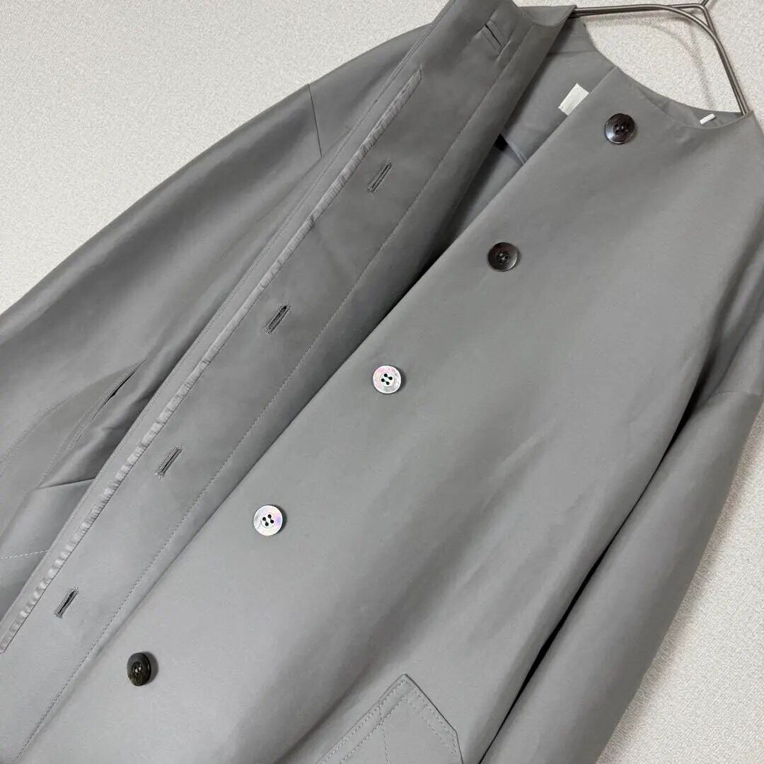 CYCLAS☆ゆったりオーバーサイズ☆シャンタンノーカラーコート☆グレー