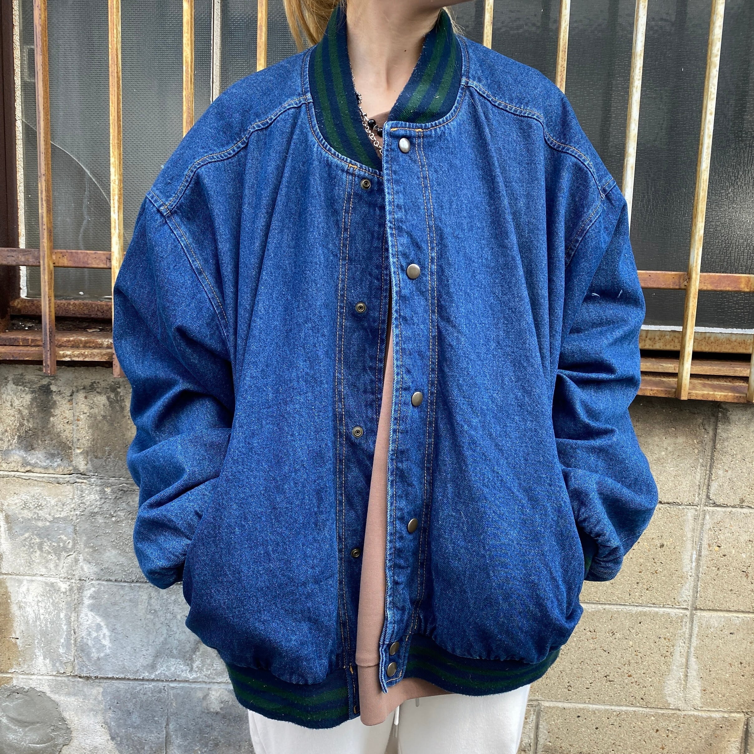 ビッグサイズ signature 無地 デニムスタジャン デニムジャケット 袖 