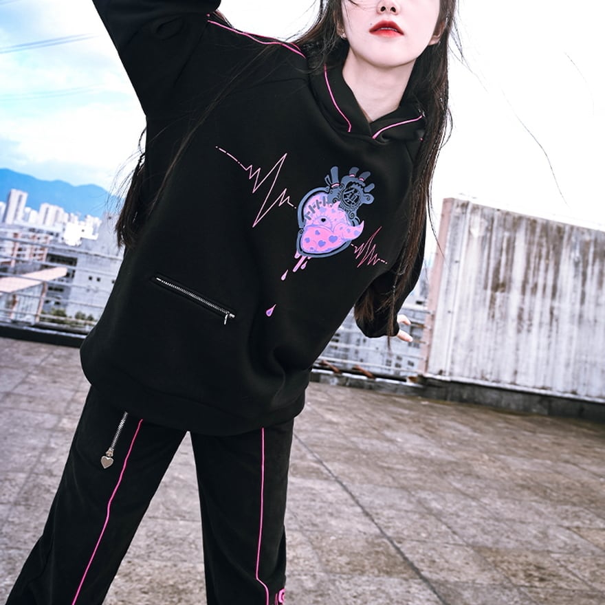 SEASONZ ブランド古怪舎 フーディ パーカー ハート 心電図 クール 病み