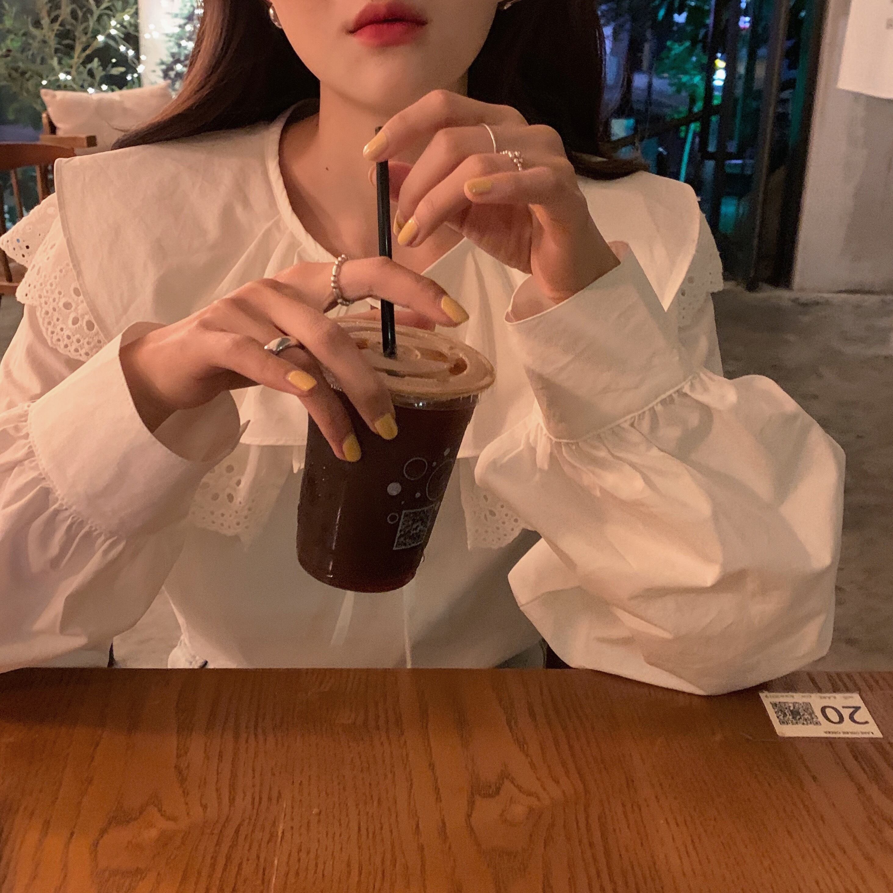 刺繍レースカラーホワイトシャツ ルーズ長袖スリーブスプリングトップス レディース ロング 春物 ビッグFスモールZ韓国74344749802