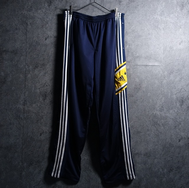 “adidas” Navy Logo & 3-Stripes Design Wide Track Pants