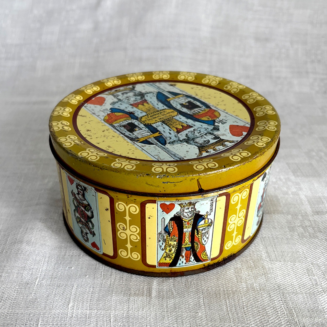 ヴィンテージ缶　お菓子缶　丸型　トランプ　12otdi7