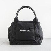 バレンシアガ ネイビーカバス スモール ナイロン ブラック レザー オレンジ