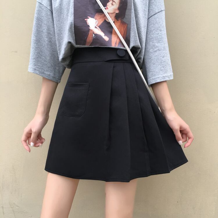 2020年春夏新作センスブラックプリーツスカート女子学生Aラインスカートオールマッチハイウエストスカート 1号婦人75883301020