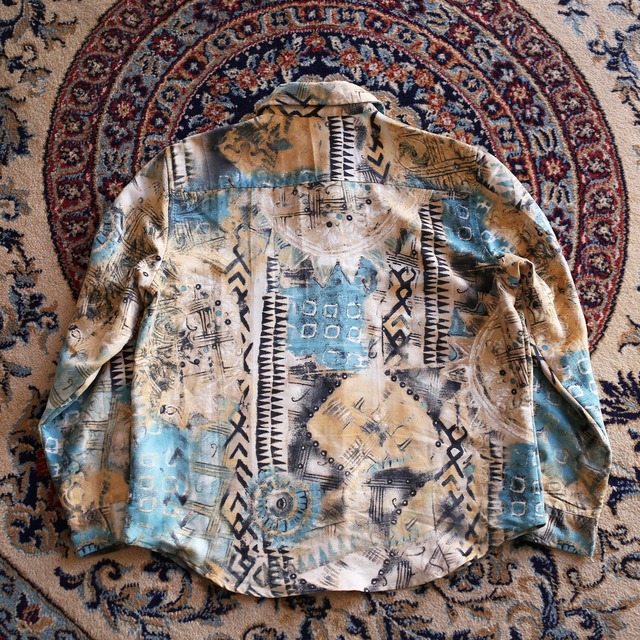 geometry art pattern l/s fake suede shirt jacket