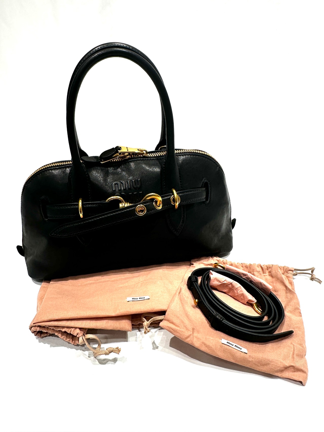 MIU MIU ミュウ ミュウ アバンチュール ハンドバッグ トップハンドル 2Wayバッグ 5BB168 ラムレザー ブラック