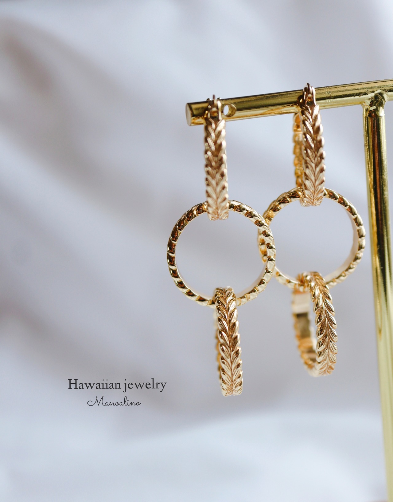 "4way" 20mm  Maile triple hoop earring Hawaiianjewelry(4wayハワイアンジュエリー3連マイレフープピアス)