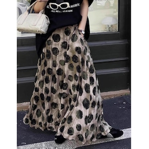 DOT A-LINE WRINKLED MAXI DESIGN SKIRT 2colors M-16120