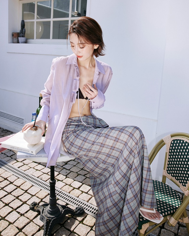 ラップデザインチェックロングスカート　S26130