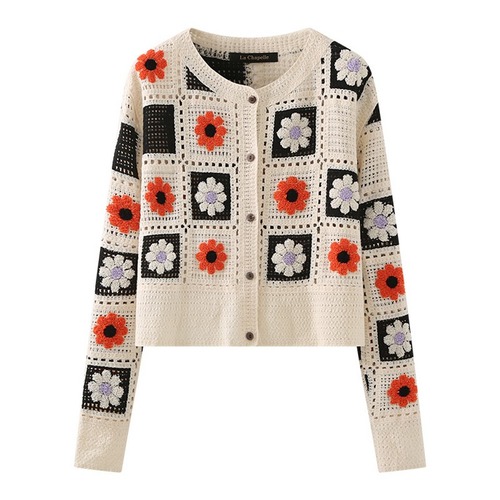 パッチワーク花柄ニットカーディガン　2color　10035