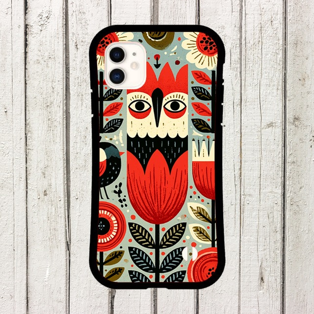 受注生産 iPhoneケース 赤い花と目の民芸シンボル｜フォークアート FMSY006A
