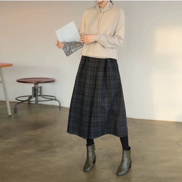 check pattern wide pants <p1330>
