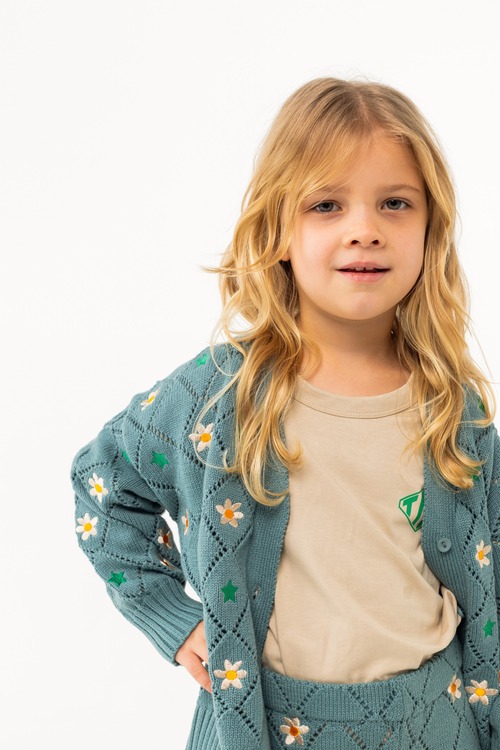 TINY COTTONS - STARS AND FLOWERS CARDIGAN / dark pistachio