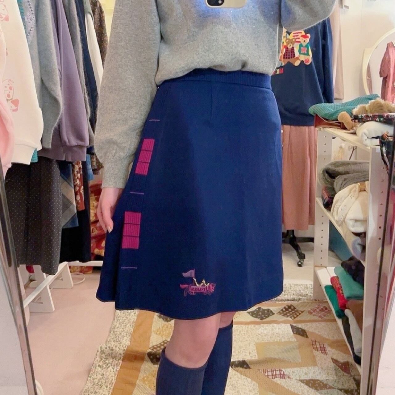 navy ride rib mini skirt