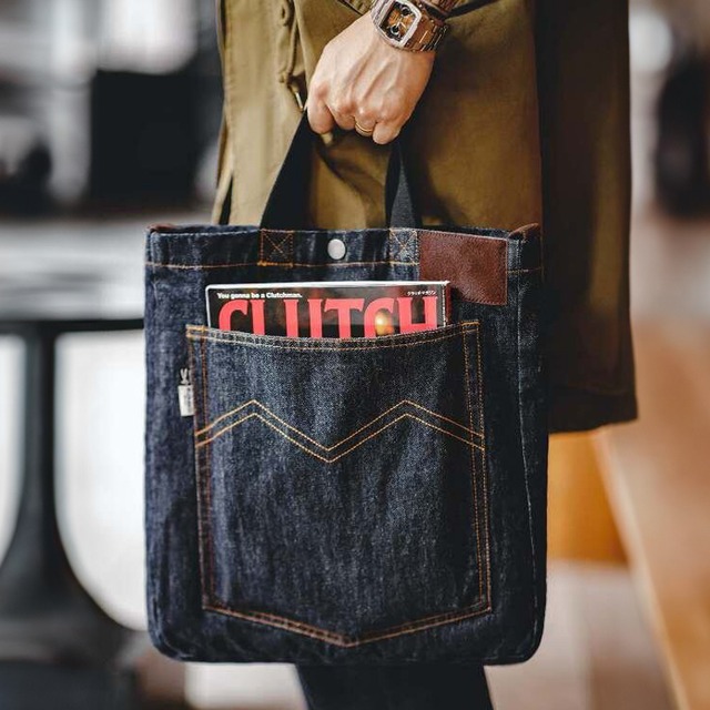 Polar bear embroidery 2way denim tote bag 00066