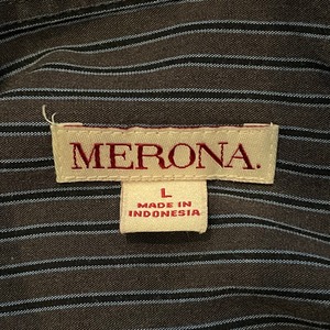 【MERONA】ストライプ 長袖シャツ 柄シャツ ダークグレー Lサイズ US古着 アメリカ古着