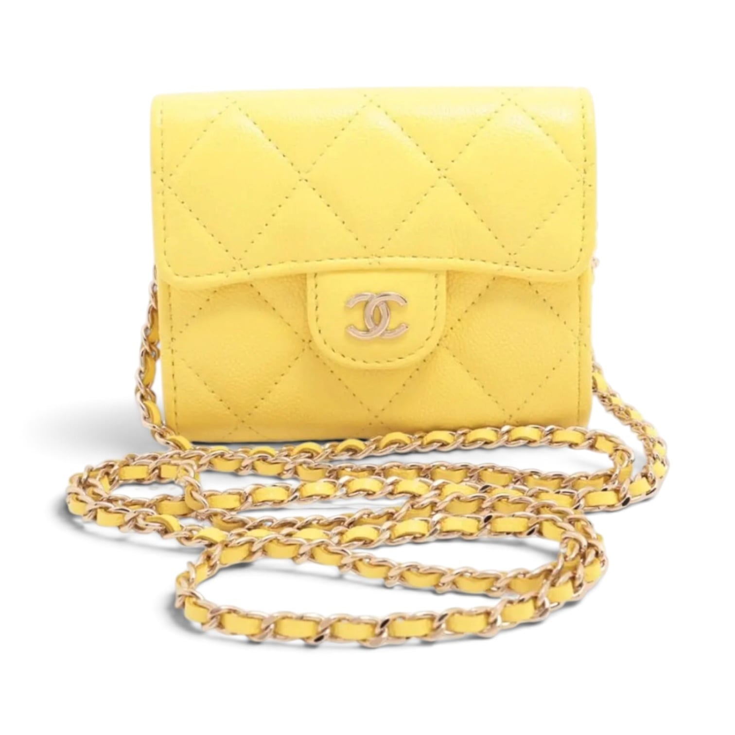 Rare◇CHANEL Matelasse Caviar Skin Coin Case Yellow Gold Hardware