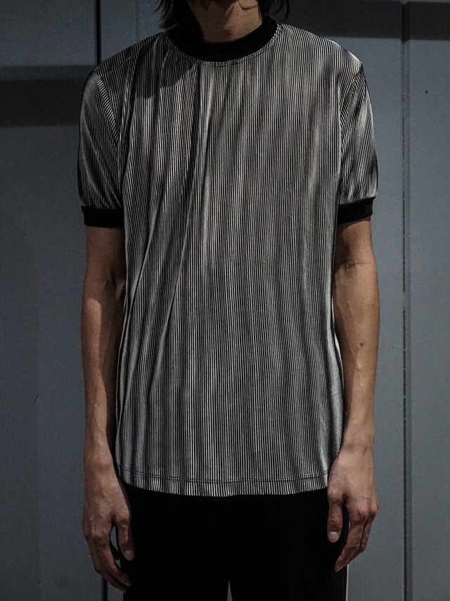 【add (C) vintage】Stripe × Marble Pattern Pleats Design T-Shirt
