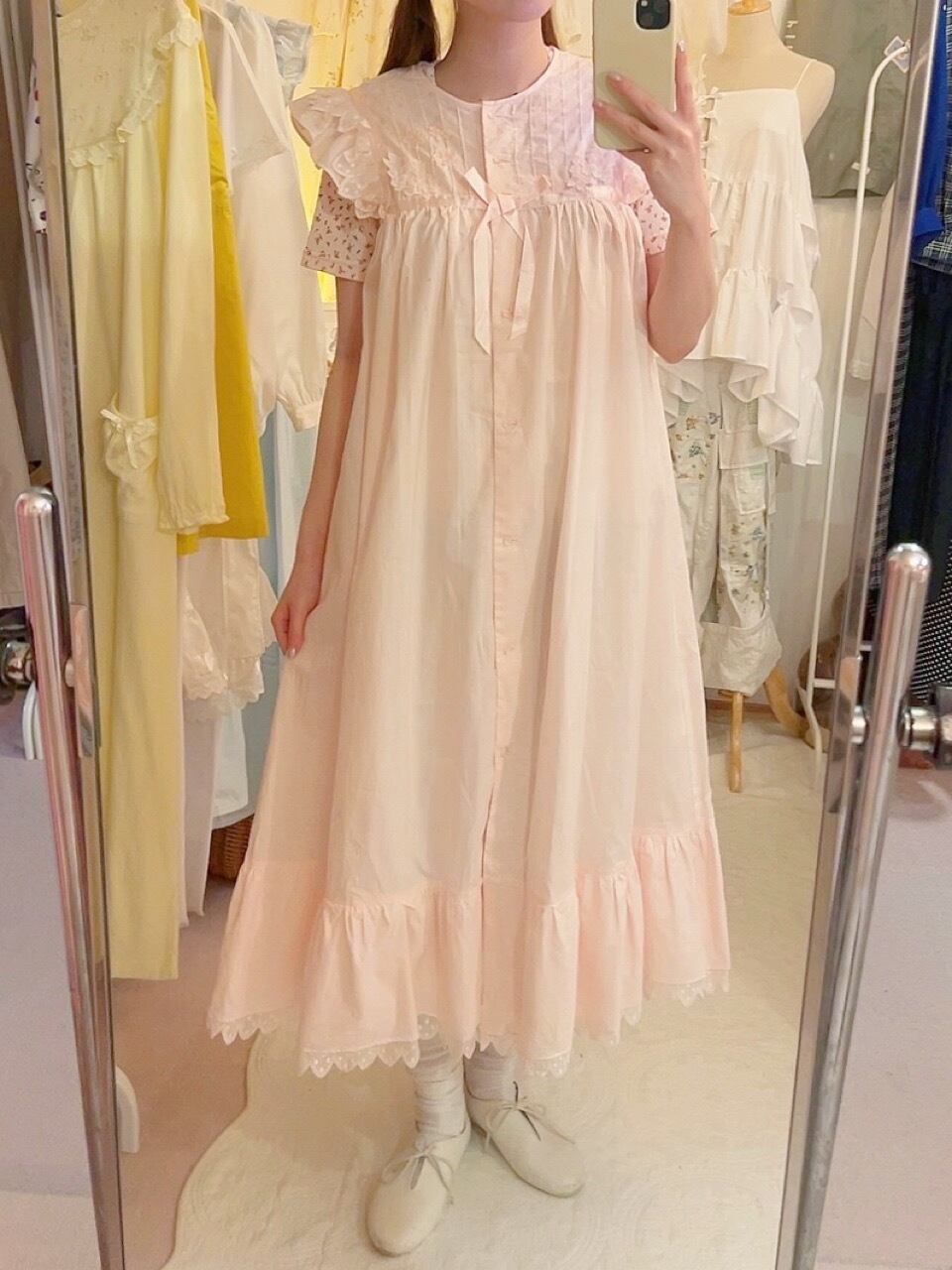 pink frill ribbon sleeve less one-piece