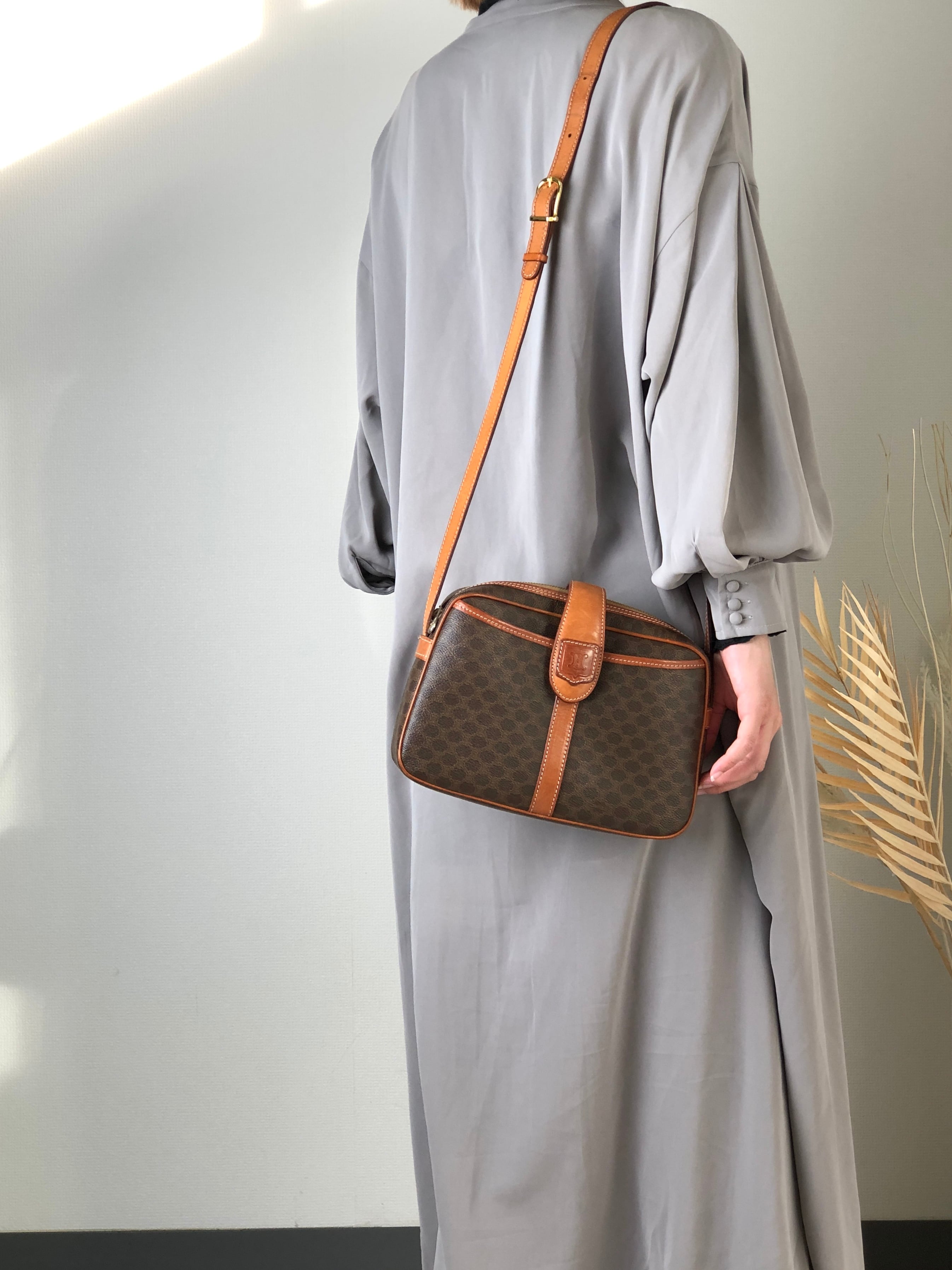 CELINE セリーヌ マカダム ショルダーバッグ ブラウン ブラゾン型押し