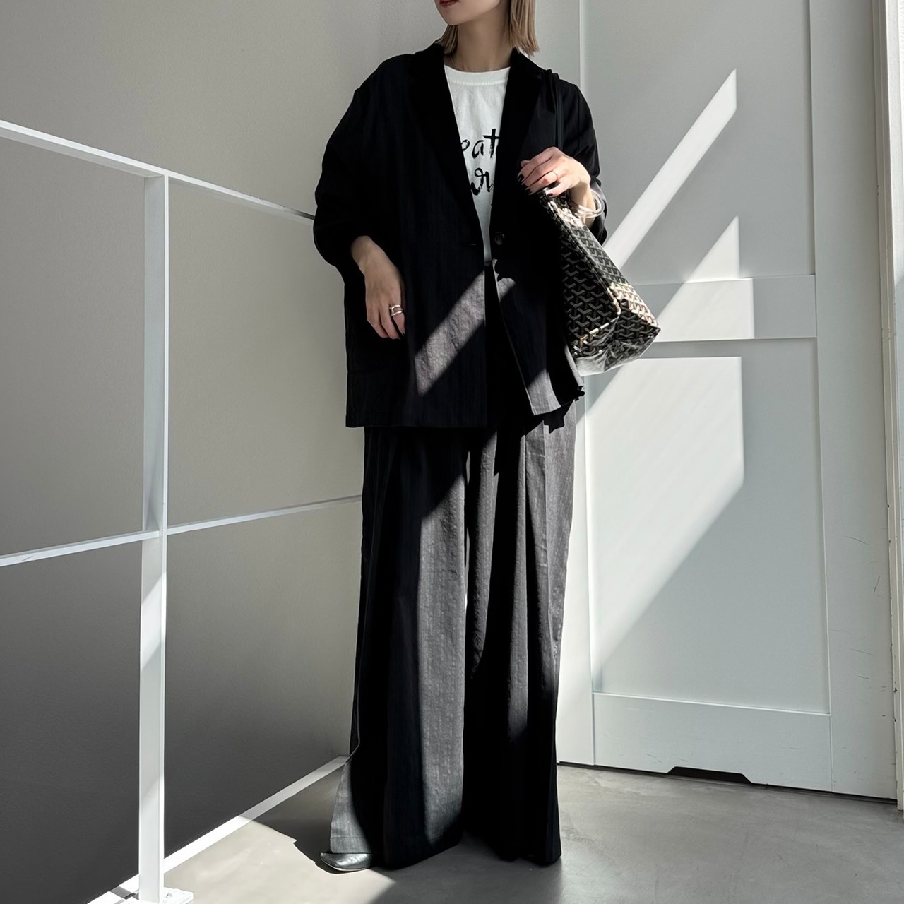 麻ライクタックインワイドPT/ブラック