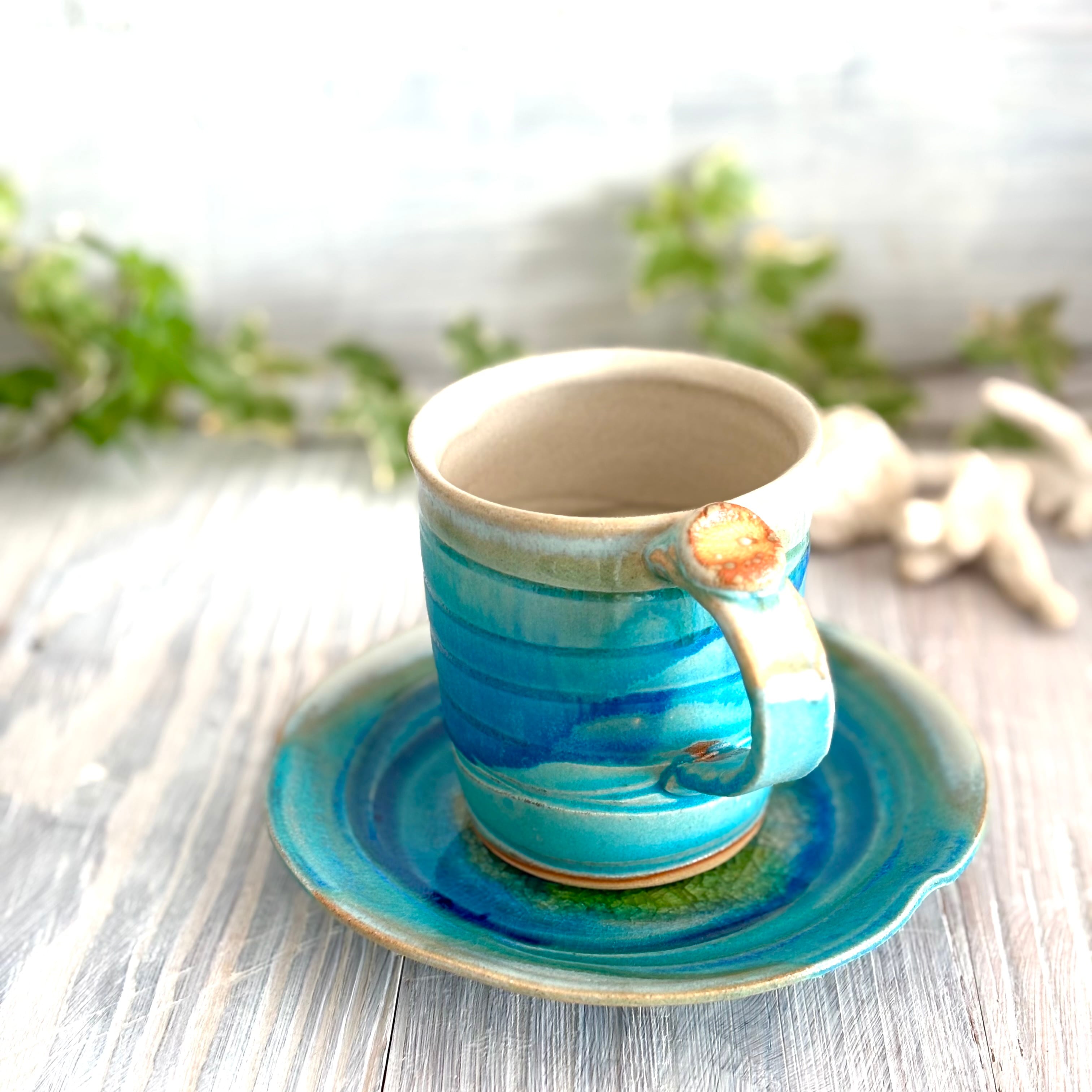  ティーカップ ソーサー ターコイズブルー 碧 コーヒーカップ&ソーサー ターコイズカラー | Blue Pottery