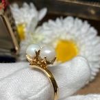 【Japanese traditional ring】昭和レトロリング　?仲良し双子真珠?和製トワエモア?k18