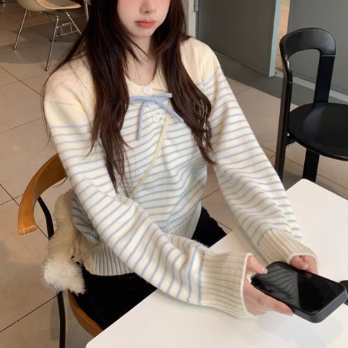 2色／ポロカラーリボンボーダーニット ・73889