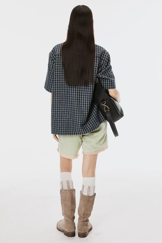 トップス MASU SPARKLING PLAID HALF SLEEVE SHIRT 26SS】MASU SPARKLING PLAID HALF SLEEVE SHIRT (BLACK) M26U6SH003