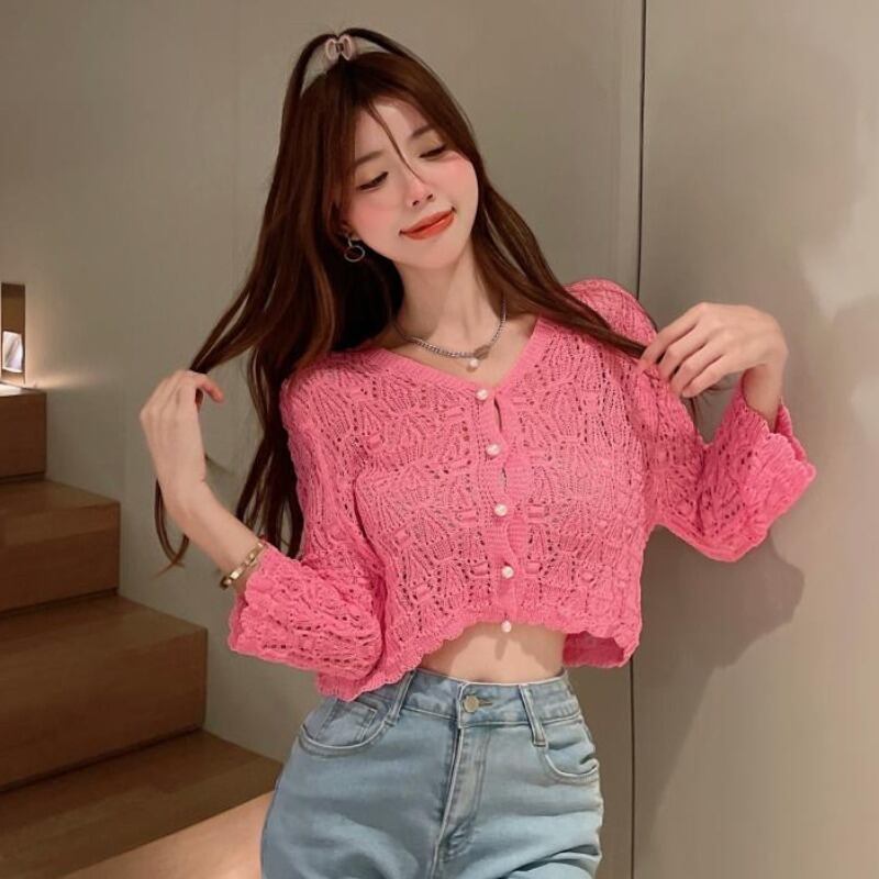 スタイルVネックショートルーズニットカーディガンシャツ ロング ハンチェンe48145863286