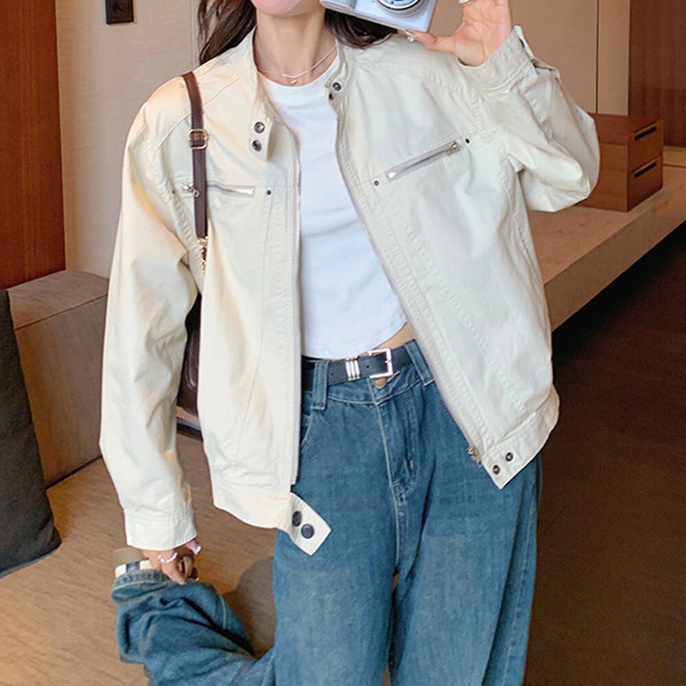 【送料無料】 ジャケット ブルゾン レディース 春秋 韓国 ライトアウター 大人 きれいめ シンプル カジュアル ライトアウター スタンドカラー ナチュラル ゆったり 体型カバー 大人可愛い 大人女子