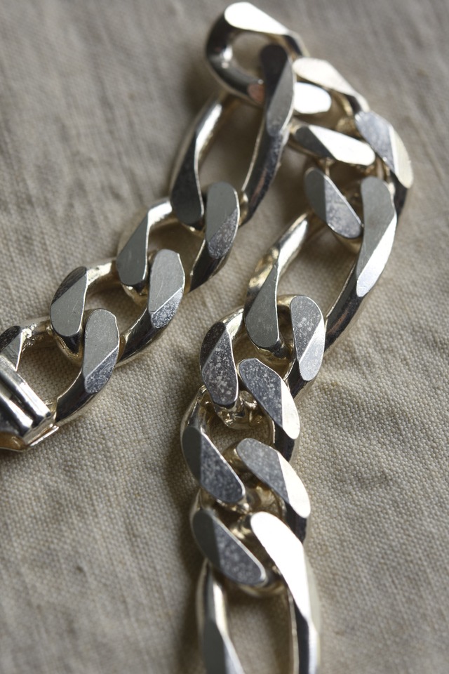 Utah／vintage 925 silver large figaro link chain bracelet／made in italy