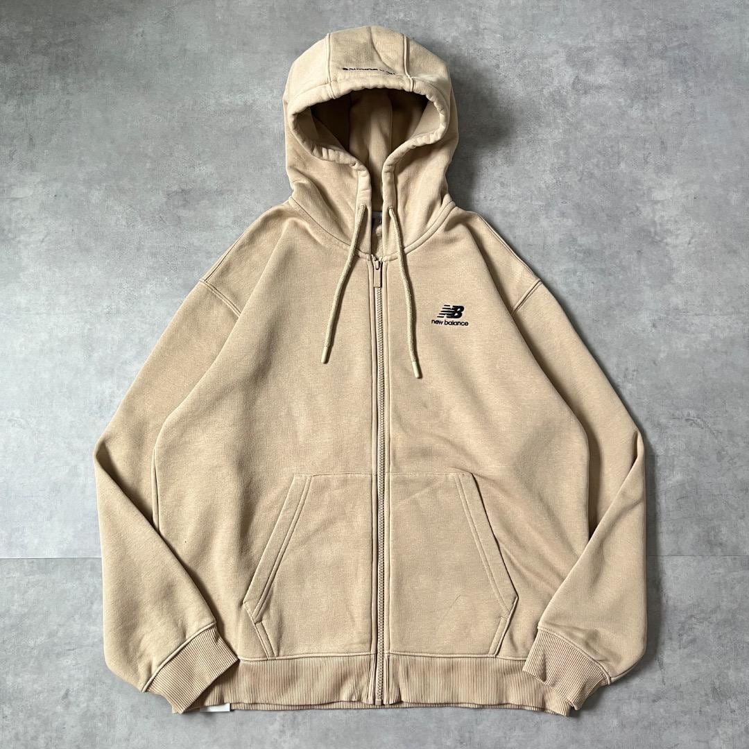 ニューバランス ジップ パーカー 古着 ロゴ 刺繍 L ベージュ 17573