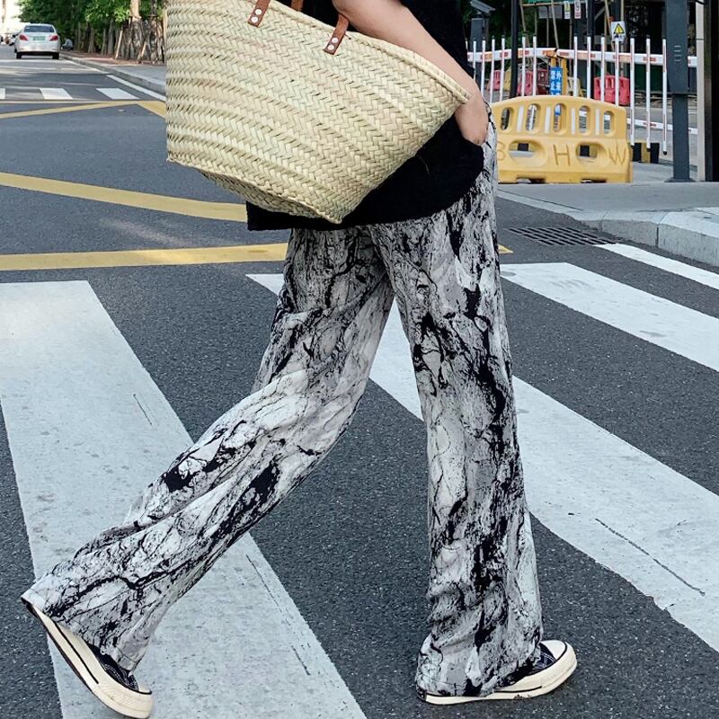 スタンダードパンツ サマー薄手ハイウェストウェストルーズカジュアル レトロ 夏物 スーパーモール77811405432