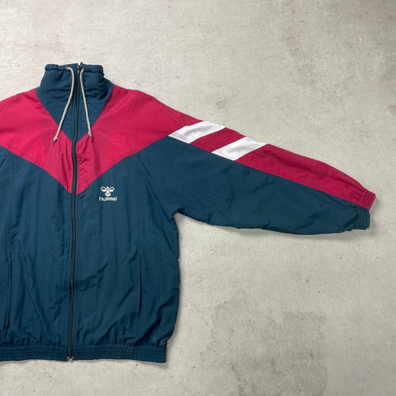 hummel ヒュンメル ナイロンジャケット フルジップ メンズXL 古着 ロゴ 