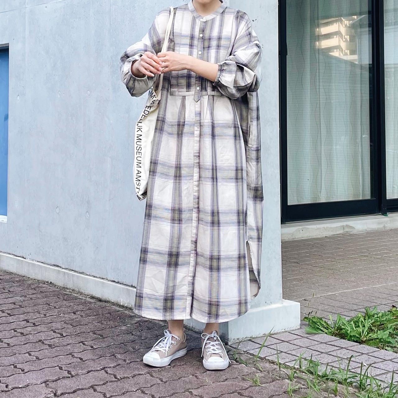 Waffle check dress (off-white)