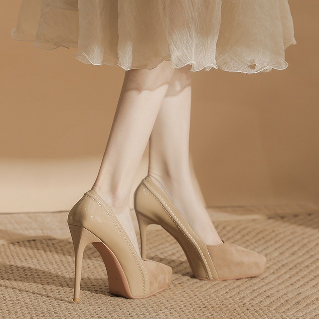 シューズ 2色展開 パンプス スエード シック ライトブラウン ブラック 12CM