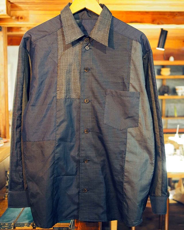 Mix fabric kimono modern shirt / 和柄 レギュラーカラーシャツ