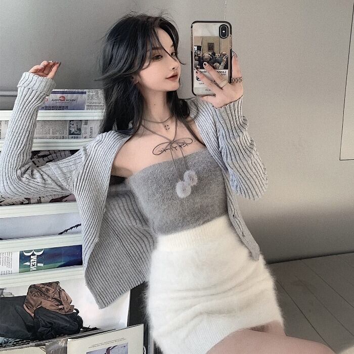 スプリングスタンダードショートニットカーディガントップス スカート スタイルレディース レトロ 春物 ドラファッションホール68324657661