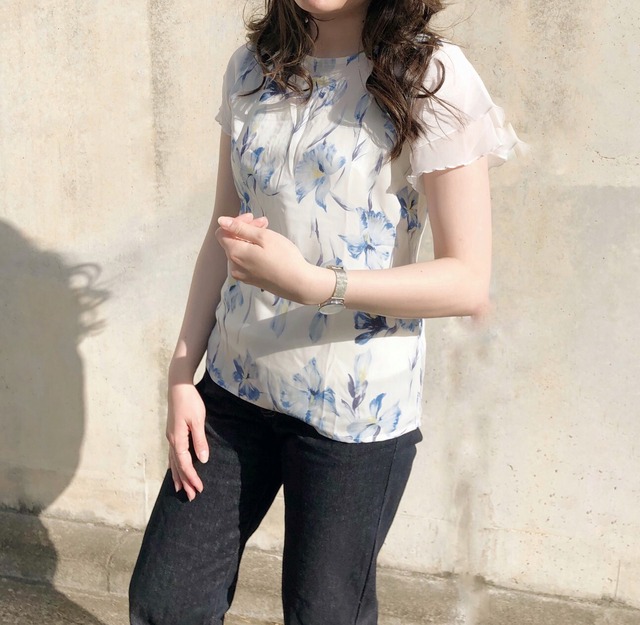 チューリップ袖が可愛い 花柄シアーブラウス｜ピンク｜画像10