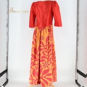 フラダンス 衣装 ワンピース ドレス レッド系 ハワイアンプリント アロハ フラ ダンス ハワイアン レッスン 練習 オレンジ系 赤 橙 かわいい おしゃれ 上品 華やか 鮮やか 五分袖 光沢 高級感 花柄 コットン ゆったり エレガント カジュアル 夏向け パーティー 女性用 ファッション