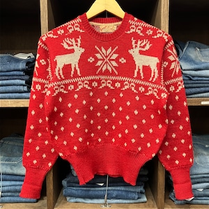 1940s~ JANTZEN JACGUARD SWEATER RED