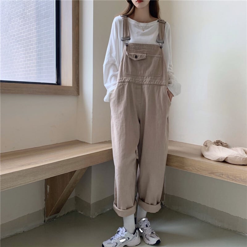 送料無料 ラフで大人可愛い 前ポケット サロペット オーバーオール ゆったり ルーズ お洒落 可愛い シンプル カジュアル Lamitte Deco トレンド 韓国ファッション ショップ Base店