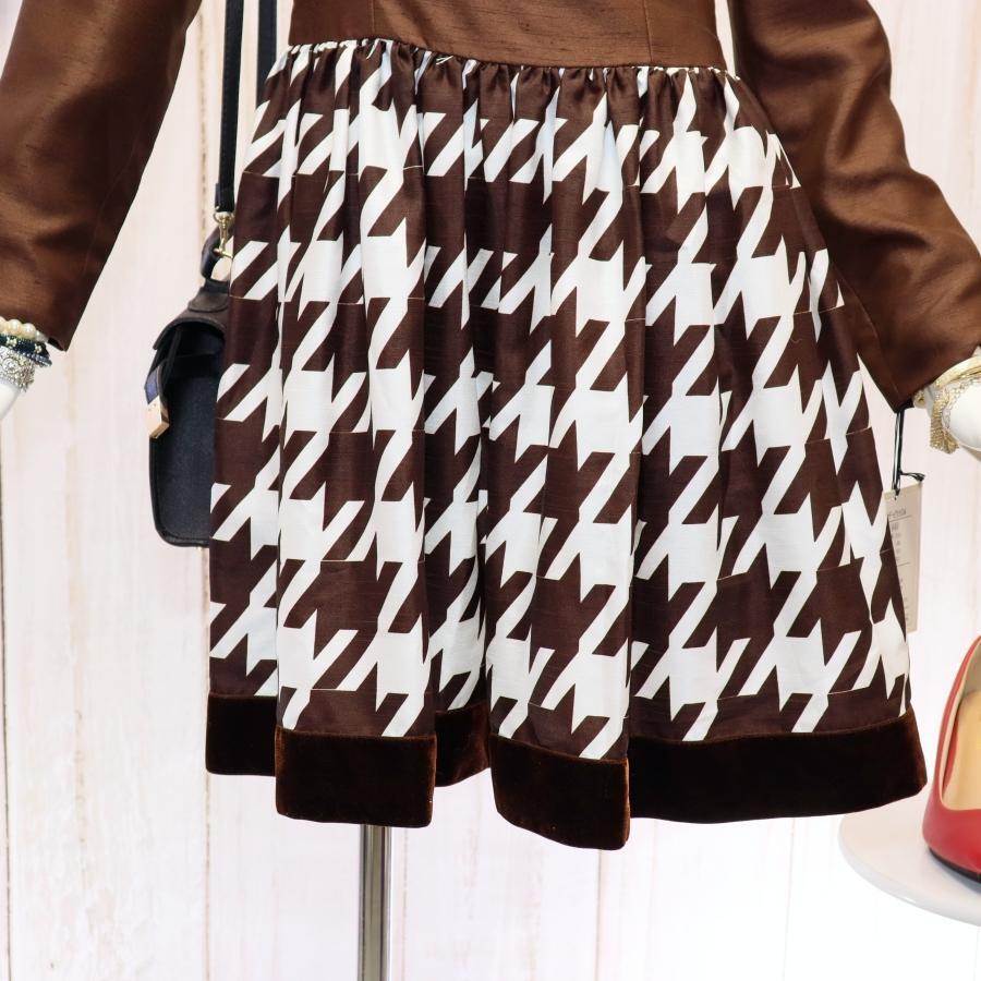 新品 M'SGRACY 千鳥格子柄 バイカラーワンピース M ブラウン 新品 M'SGRACY 千鳥格子柄 バイカラーワンピース M ブラウン