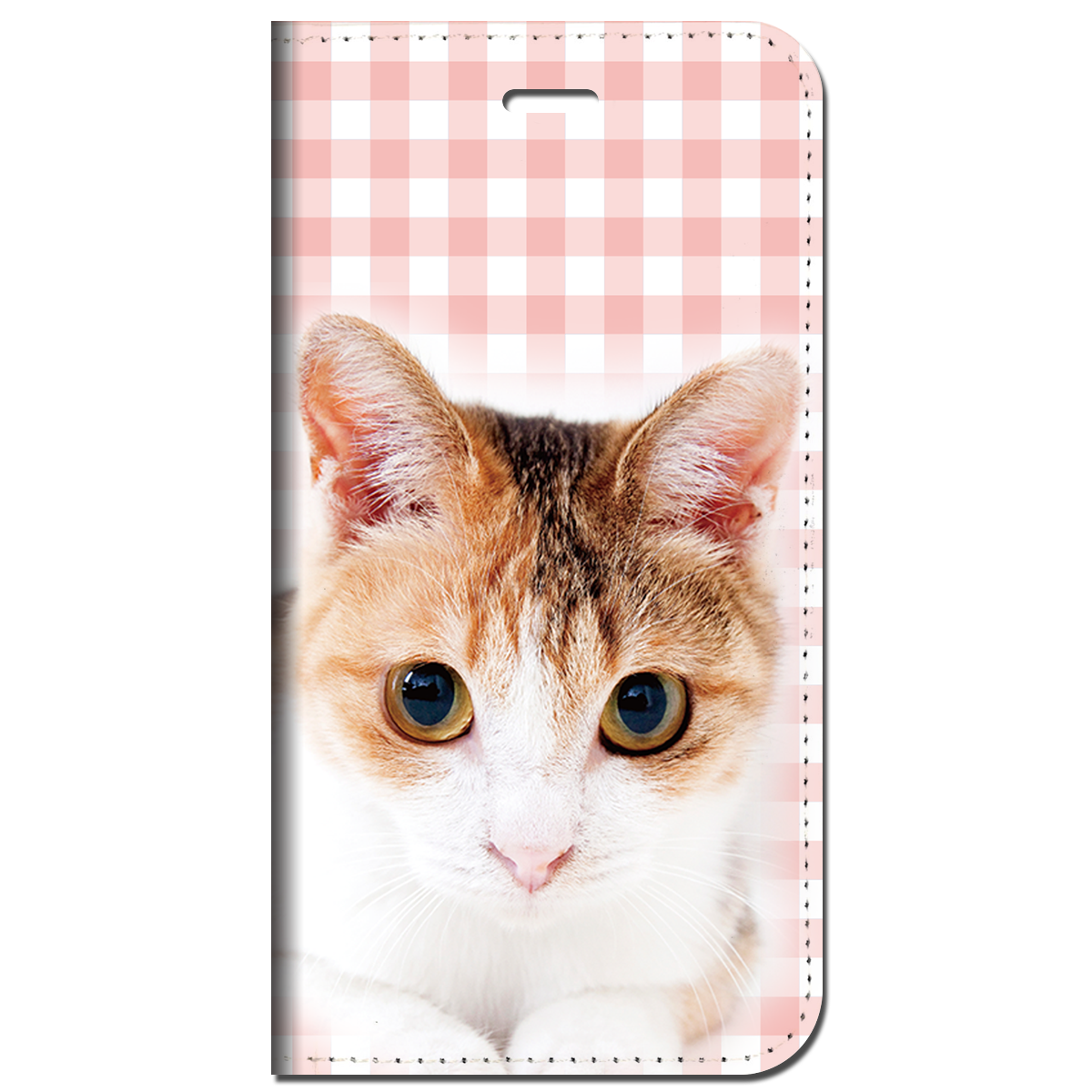 iPhone対応 スマホ 手帳型ケース 三毛猫 チェック桃色 動物 ペット猫 ねこ 【iPhone17 / iPhone16 / iPhone16e / iPhoneSE 他 iPhone各機種対応】 st65