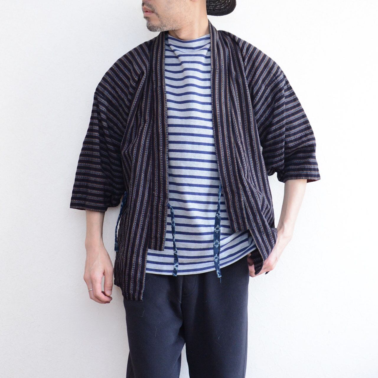 野良着 ジャケット 昭和中期 ジャパンヴィンテージ｜藍染 縞 木綿｜絣