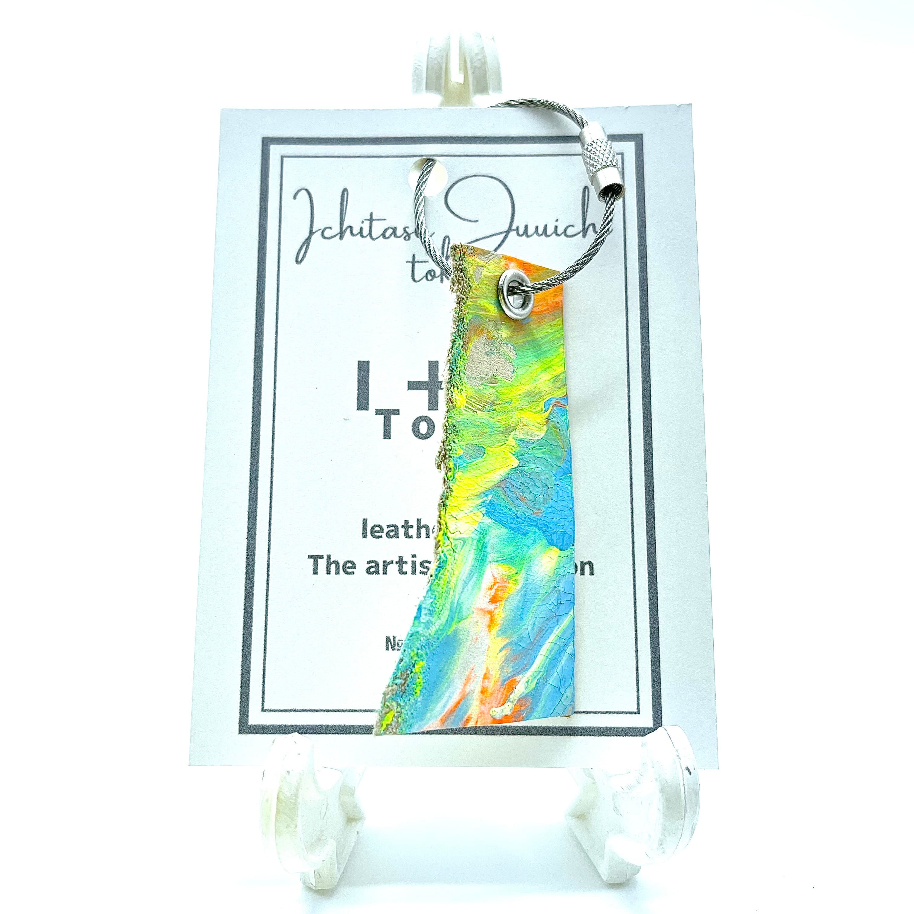 革キーチャーム　蛍光の風が強いお天気図　本革